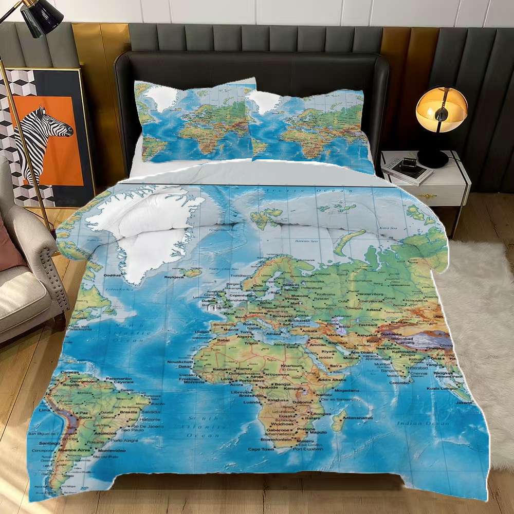 World Chart WORLD MAP Print Comforter Set Twin Size Bedding Set For ...