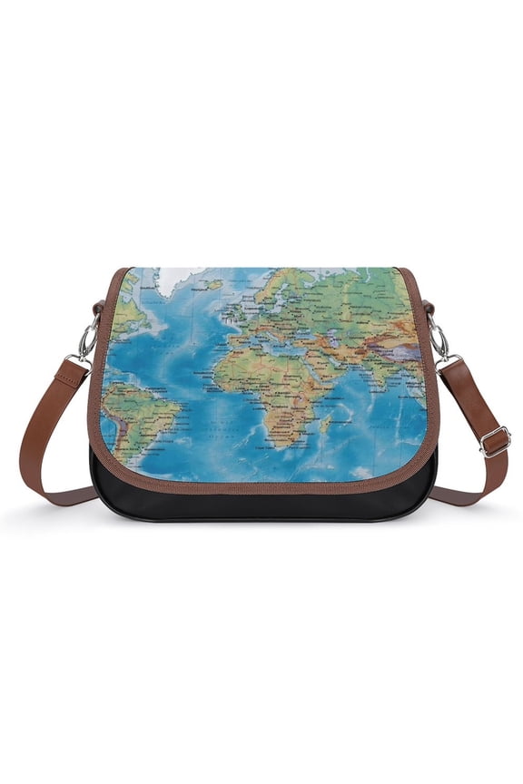 World Chart WORLD MAP Print Vintage Crossbody Bag for Women Medium Leather Hobo Bags Shoulder Bag Classic City Leather Satchels