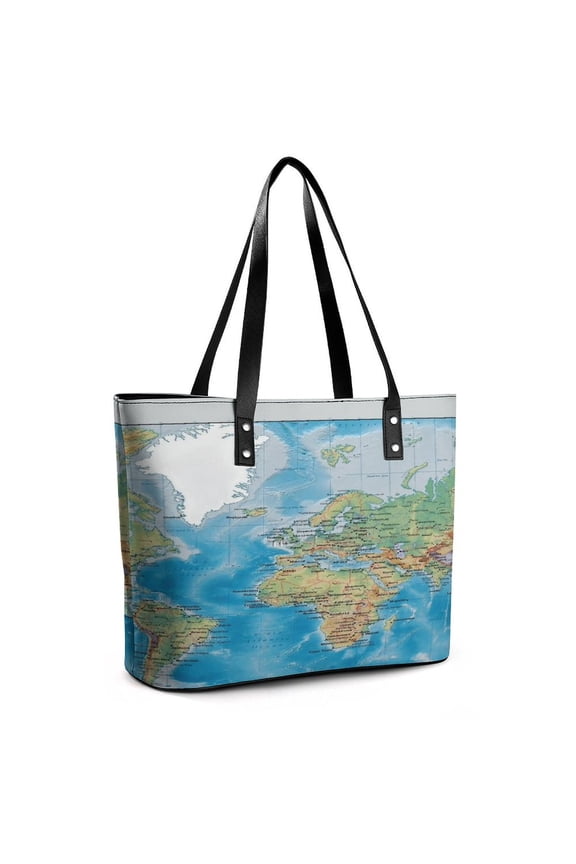 World Chart WORLD MAP Print Woman Leather Handbags Large Tote Bag Fashion Portable Handbags With Zipper