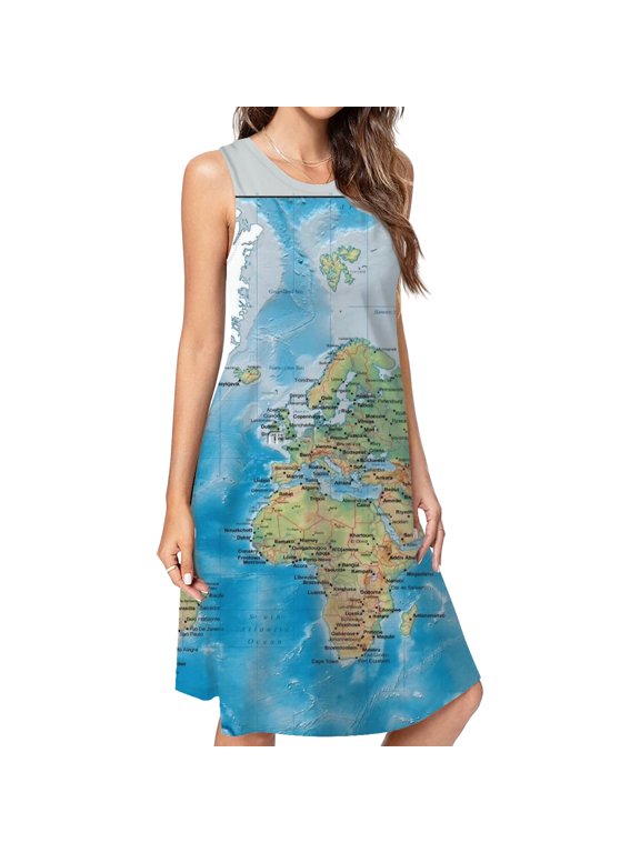 World Chart World Map Print Casual Sleeveless Loose Sundress Dress For Women Summer Dress Daily Woman