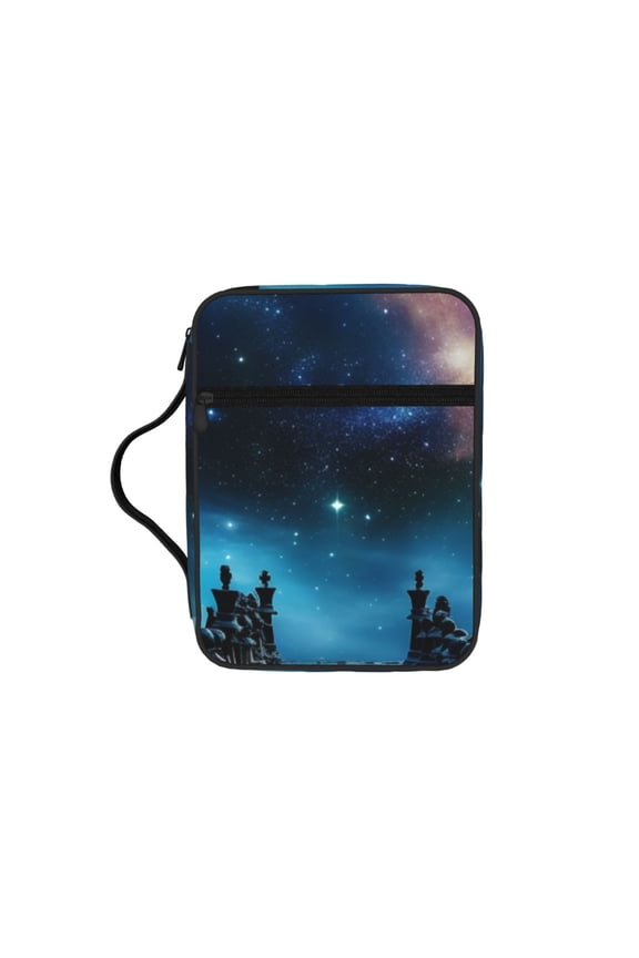 World Chess Board Starry Bible Storage Bag Case with Padded Handle Zipper Closure Pockets for for Church, Travel