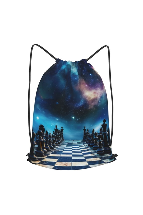 World Chess Board Starry Drawstring Backpack Gym String Bag Sports Sackpack Cinch Sack, Small