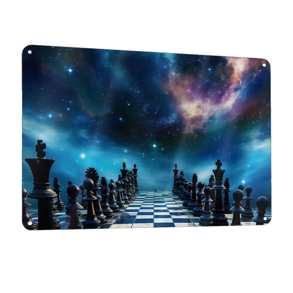 World Chess Board Starry Metal Tin Sign Wall Decor for Home Bars Restaurants Cafes Store Pubs Sign Gift 12 X 8 Inch