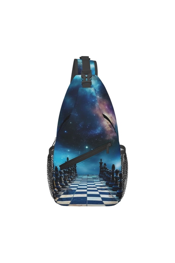 World Chess Board Starry Sling Backpack Shoulder Chest Crossbody Bag Causal Travel Hiking Daypack