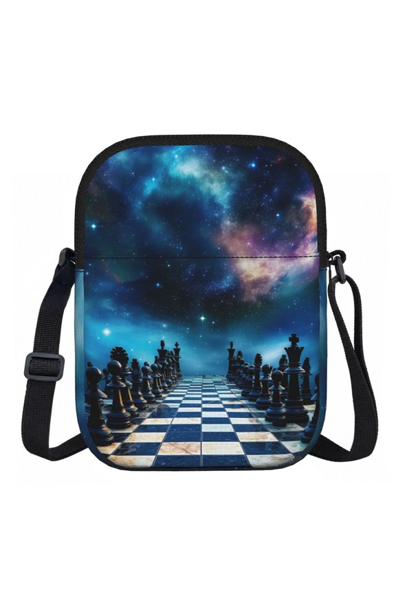 World Chess Board Starry Zipper Crossbody Bag Everyday Travel Pouch Adjustable Strap Commuter Bags