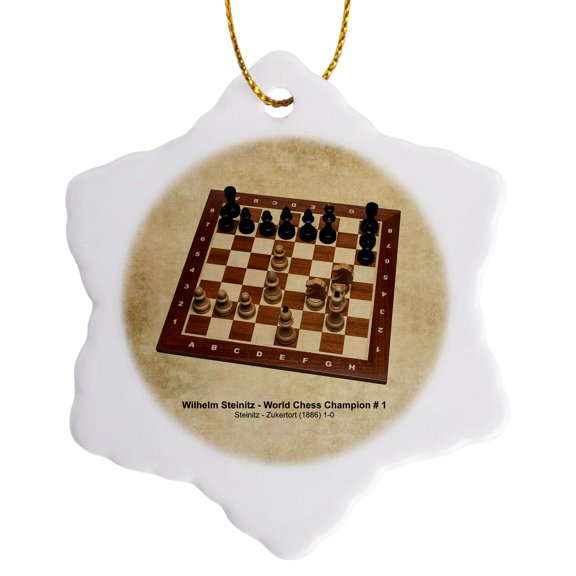 3drose, World Chess Champion Number One Steinitz, 3 inch Snowflake Porcelain Ornament