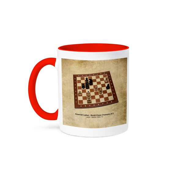 3dRose, World Chess Champion Number Two Lasker, 15oz Two-Tone Red Mug