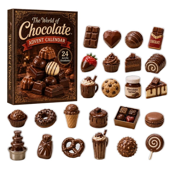 The World of Chocolate Advent Calendar 2026, 24Pcs Chocolate Dessert Acrylic Hanging Ornaments Countdown Blind Box, Chocolate Lovers Collectibles, Christmas Tree Surprise Gift