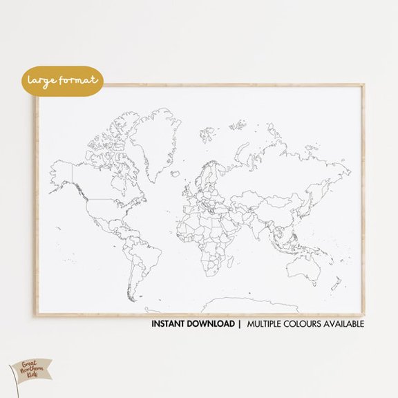 World Colouring Map Poster ¢ Where I've Been Tracker ¢ Nursery Wall Art ¢ Color In Travel Map ¢ World Map with Countries ¢ mat, Unframed Paper Poster 16x20in