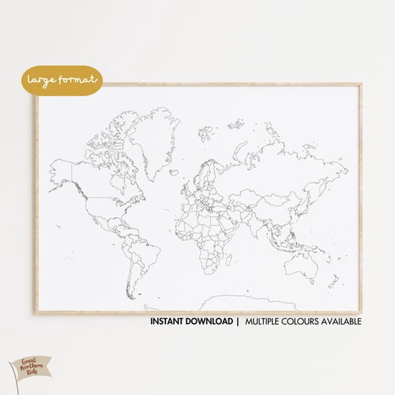 World Colouring Map Poster ¢ Where I've Been Tracker ¢ Nursery Wall Art ¢ Color In Travel Map ¢ World Map With Countries ¢ Mat, Poster Only