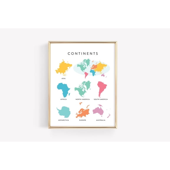 World Continents Educational Map Poster