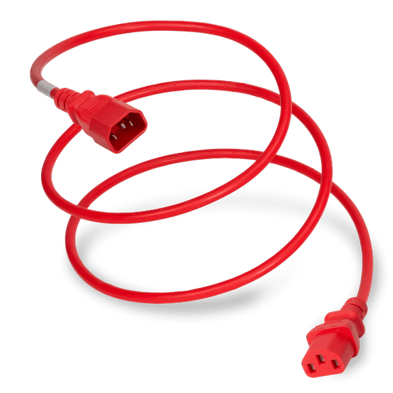 World Cord Sets 1 Foot IEC 60320 C14 to C13 PDU Style Light Duty 10 Amp Power Cable (Red)