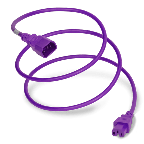 World Cord Sets 2 Foot IEC 60320 C14 to C15 High Temperature Equipment 15 Amp Power Cable (Purple)