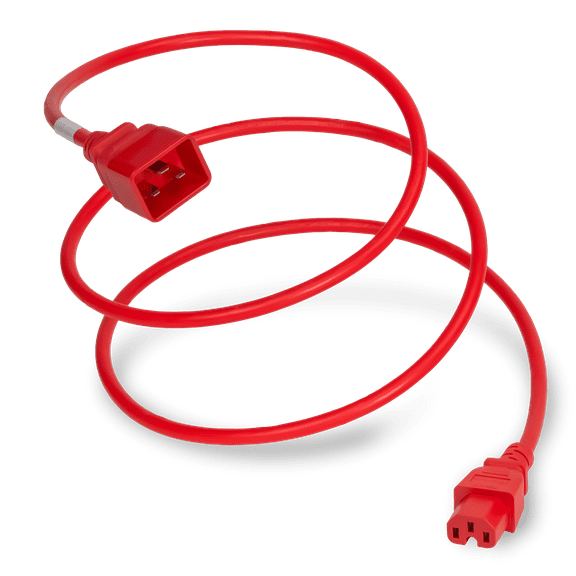 World Cord Sets 3 Foot IEC 60320 C20 to C15 High Temperature Equipment 15 Amp Power Cable (Red)