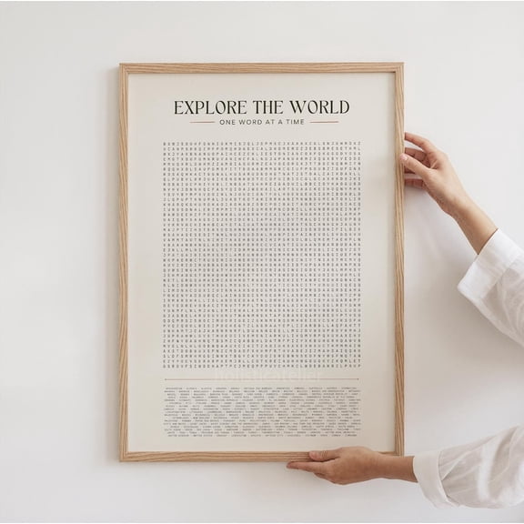 World Countries Word Search Wall Art Travel Decor