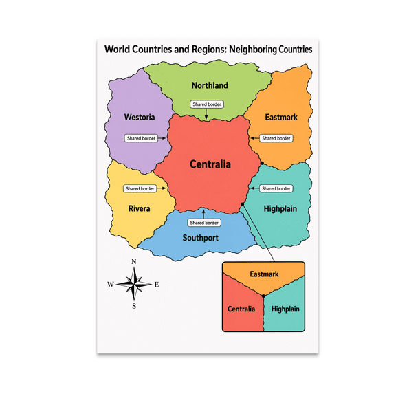 World Countries and Regions Map - Geography Teacher - 13x19 Poster Print