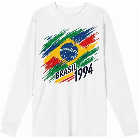 World Cup 1994 Brasil Adult White Crew Neck Long Sleeve Tee-Medium