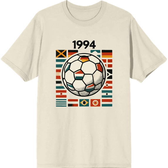 World Cup 1994 International Soccer Adult Natural Crew Neck Short Sleeve Tee-Medium