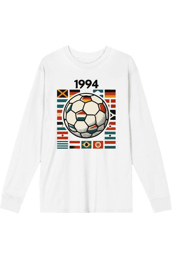 World Cup 1994 International Soccer Adult White Crew Neck Long Sleeve Tee-Small