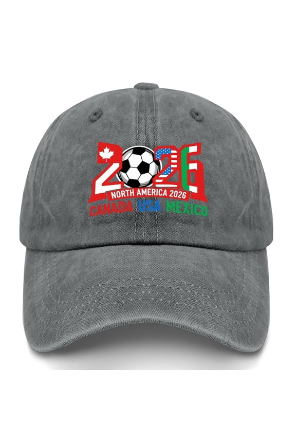 USA CAN MEX 2026 Soccer Hat, Adjustable Cotton Sport Baseball Cap – Merchandise Cap with Maple Leaf Flag Colors Curved Brim