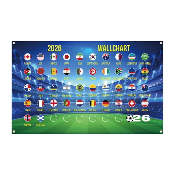 World Cup 26 Themed Banner Decoration, Weather Resistant Polyester Display Flag with Ultimate Soccer Fan Gear, Stadium Tailgate Party Supplies, Match Day Memorabilia and Sports Party Favors
