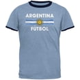 thumbnail image 1 of World Cup Argentina Crest Futbol Soccer Mens Ringer T Shirt Heather Blue-Navy 2XL, 1 of 1