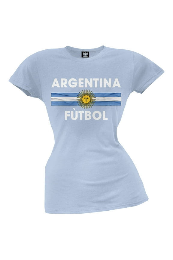 World Cup Argentina Crest Light Blue Futbol Soccer Juniors T-Shirt - X-Large