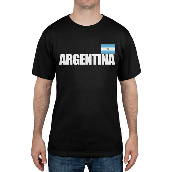 World Cup Argentina Flag & Letters Black Soccer T-Shirt - Large