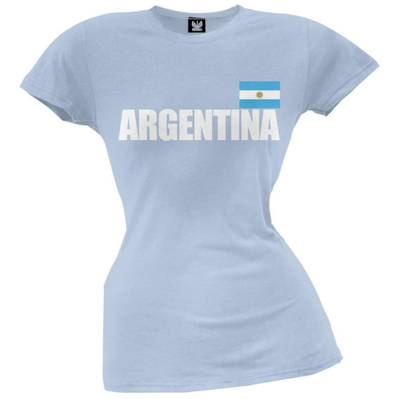 World Cup Argentina Flag & Letters Light Blue Soccer Juniors T-Shirt - Small