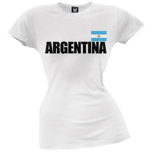 World Cup Argentina Flag & Letters White Soccer Juniors T-Shirt - Medium