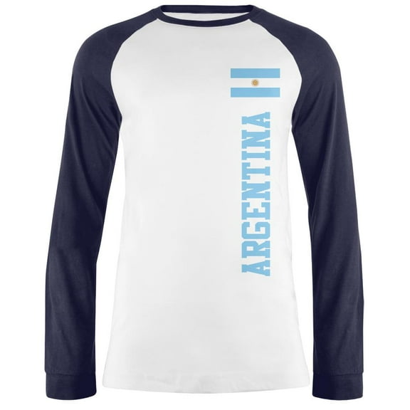 World Cup Argentina Mens Long Sleeve Raglan T Shirt White-Navy MD