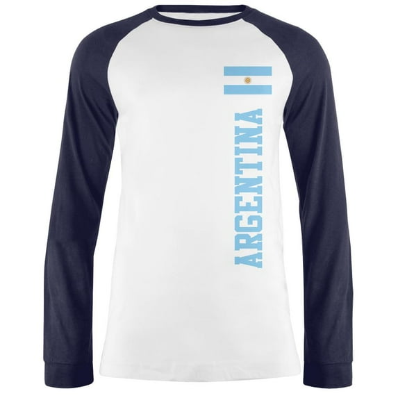 World Cup Argentina Mens Long Sleeve Raglan T Shirt White-Navy X-LG