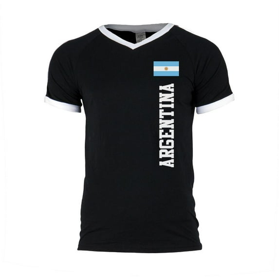 World Cup Argentina Mens Soccer Jersey V-Neck T-Shirt Black-White 2XL