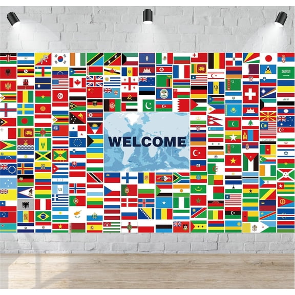 World Cup Backdrop 2026 International Country Flag Welcome Banner Soccer Merchandise Football Decorations Background for Classroom,Office,Sport Event,Home Party Decor,Photo Booth Studio Props 71×43In