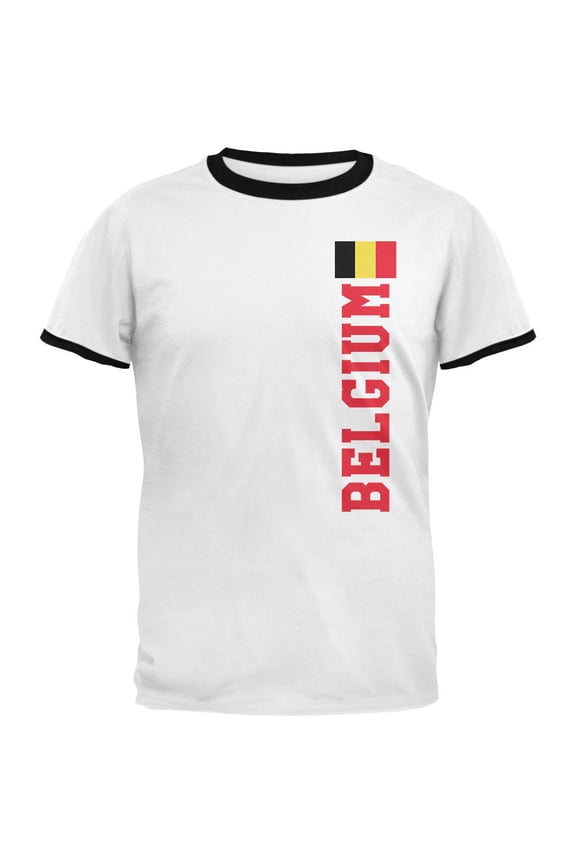 World Cup Belgium Mens Ringer T Shirt White-Black LG