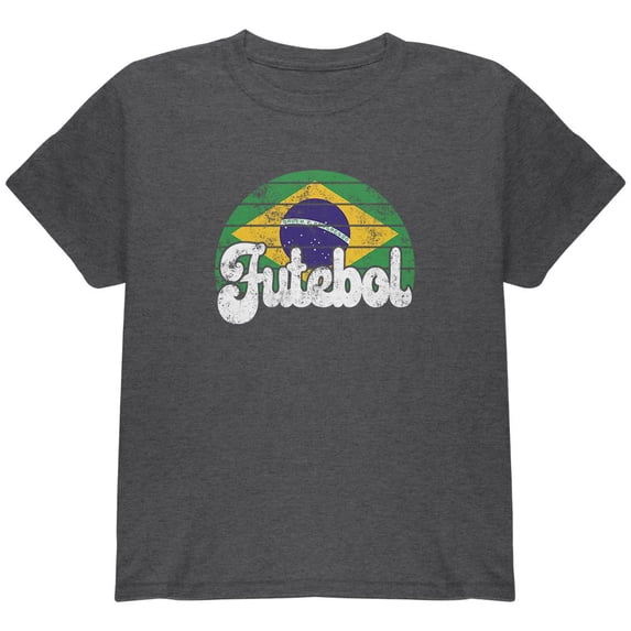 World Cup Brazil Futebol Football Soccer Youth T Shirt Dark Heather YXL