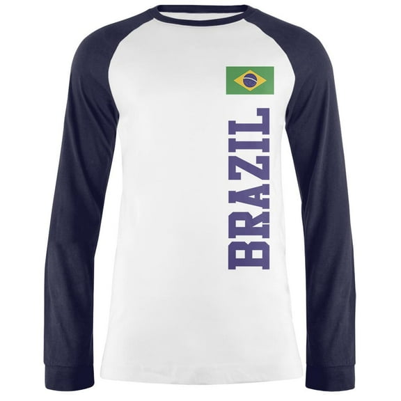 World Cup Brazil Mens Long Sleeve Raglan T Shirt White-Navy X-LG