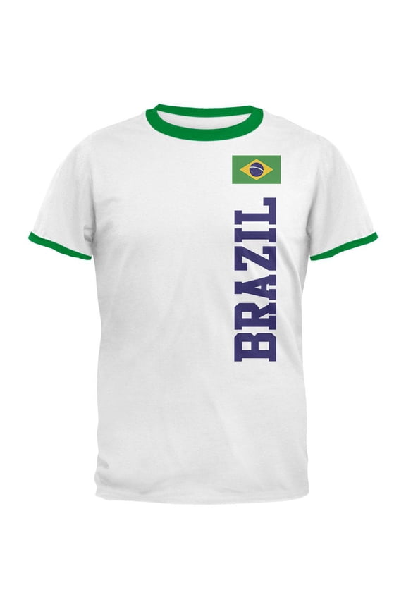 World Cup Brazil Mens Ringer T Shirt White-Kelly LG