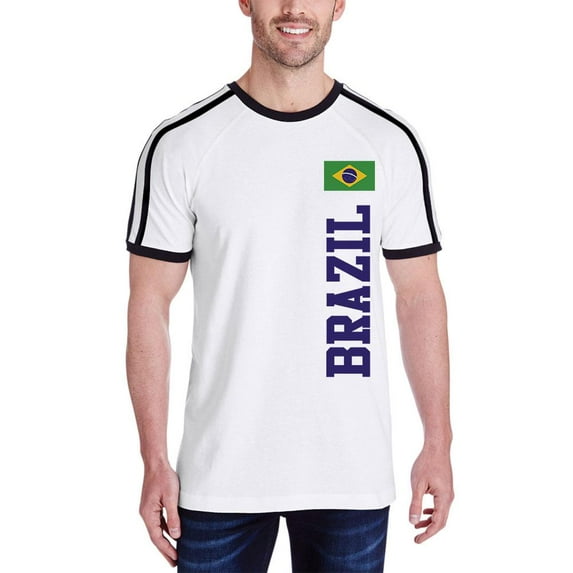 World Cup Brazil Mens Soccer Jersey T-Shirt White-Black MD