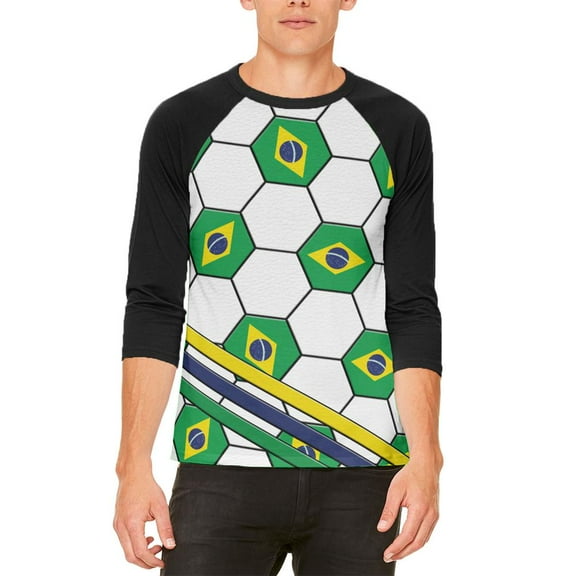 World Cup Brazil Soccer Ball Mens Raglan T Shirt White-Black SM
