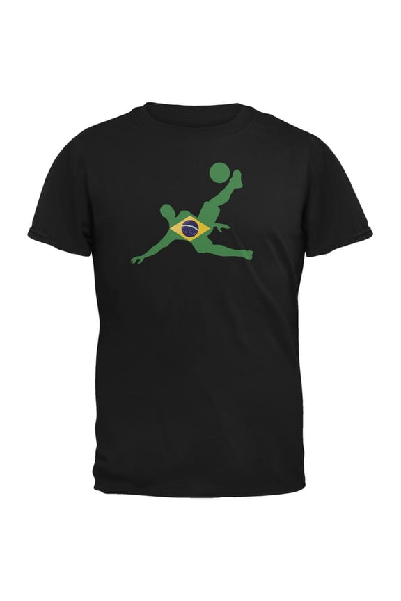 Brazil Soccer Kick Flag Silhouette Black Adult T-Shirt - Small