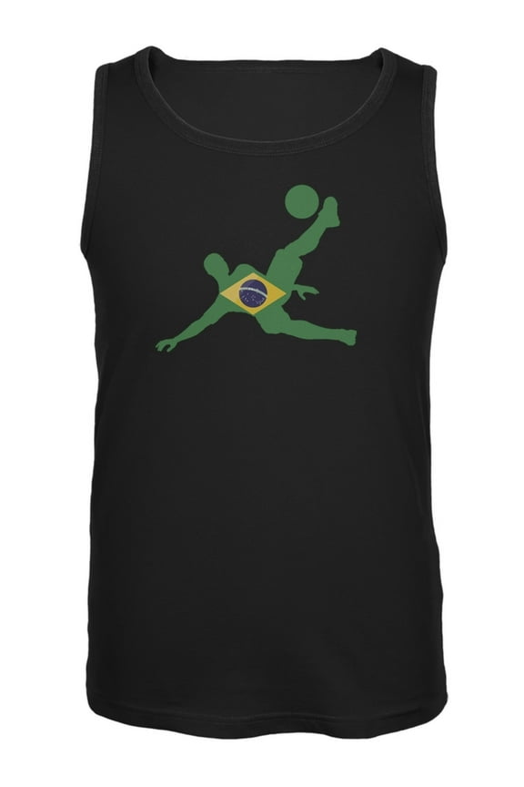 Brazil Soccer Kick Flag Silhouette Black Adult Tank Top - Medium