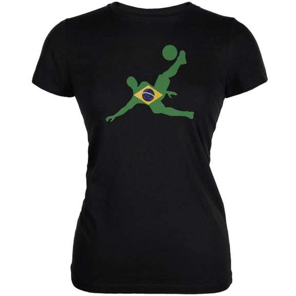 World Cup Brazil Soccer Kick Flag Silhouette Black Juniors Soft T-Shirt - Medium