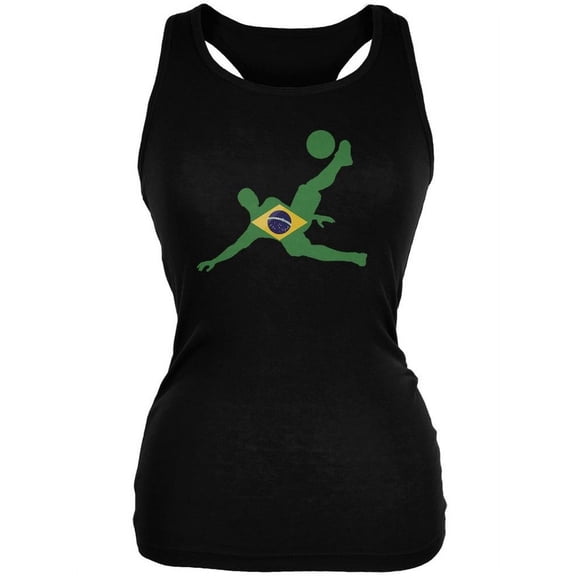 World Cup Brazil Soccer Kick Flag Silhouette Black Juniors Soft Tank Top - 2X-Large