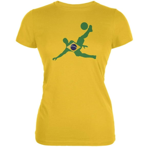 World Cup Brazil Soccer Kick Flag Silhouette Bright Yellow Juniors Soft T-Shirt - 2X-Large
