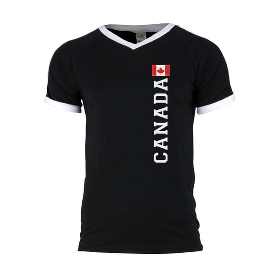 World Cup Canada Mens Soccer Jersey V-Neck T-Shirt Black-White 2XL