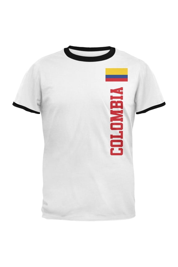 World Cup Colombia Mens Ringer T Shirt White-Black LG