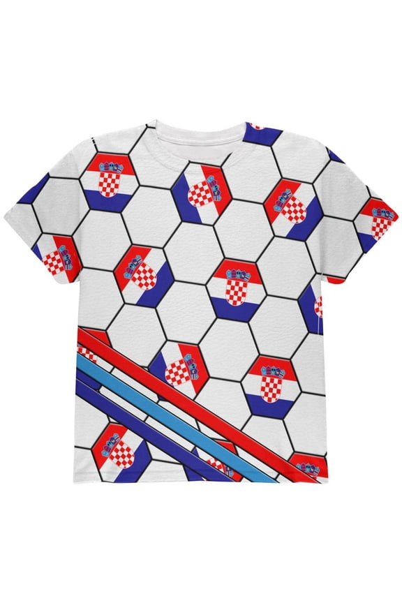 World Cup Croatia Soccer Ball All Over Youth T Shirt Multi YLG