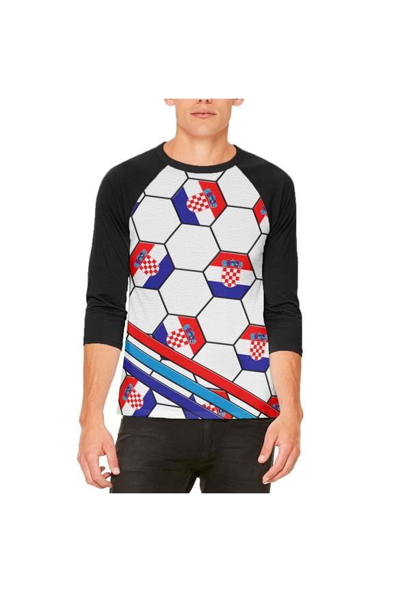 World Cup Croatia Soccer Ball Mens Raglan T Shirt White-Black SM