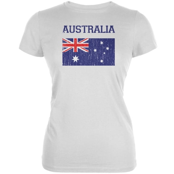 World Cup Distressed Flag Australia White Juniors Soft T-Shirt - Medium